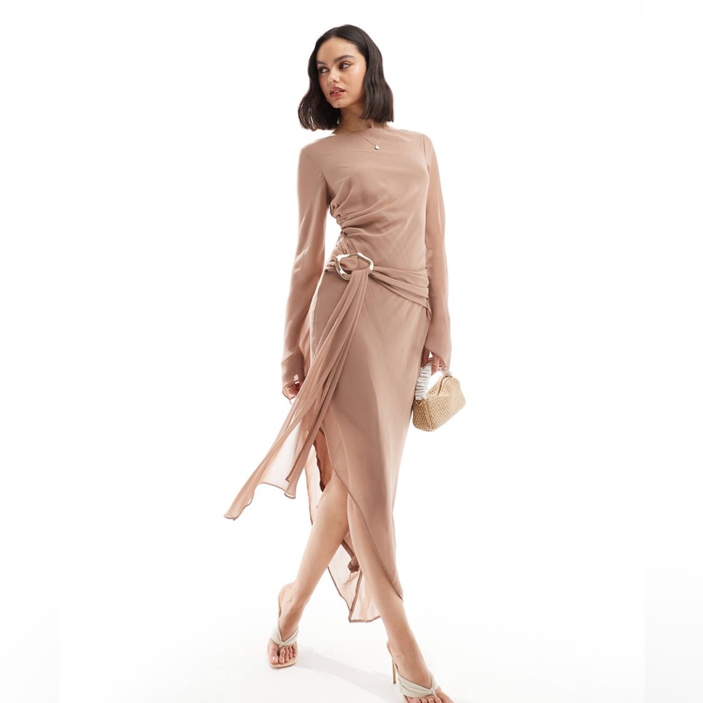 ASOS Tan Midi Dress with Belt Detail